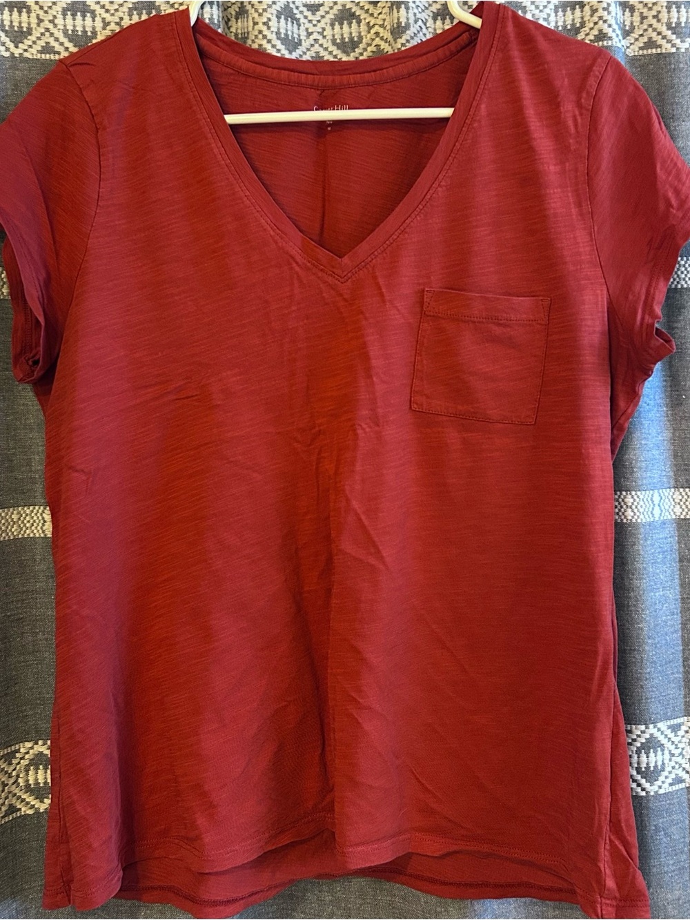Garnet Hill Women's V-Neck Pocket Tee - Deep Red